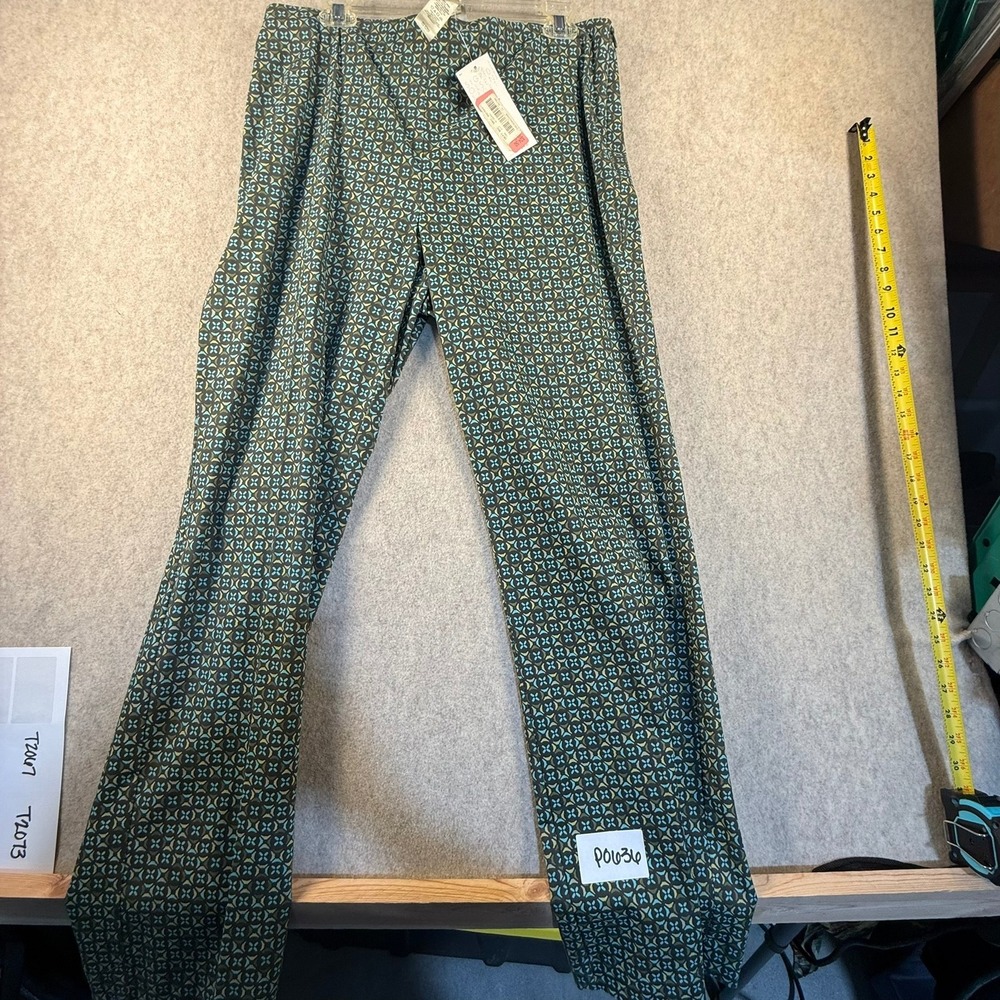 Sigrid Olsen Sport Womens Geometric Print Straight Leg Pants Teal Olive NWT Y2K
